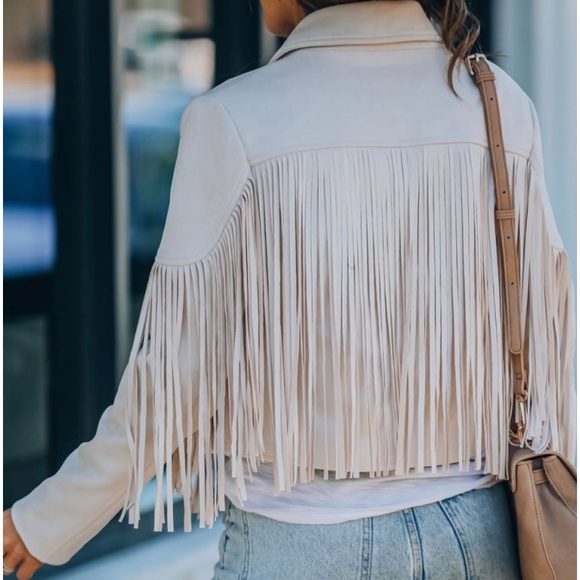VICI Walford Cropped Fringe Faux Suede Jacket in Sand Large L NEW NWT - Picture 3 of 13